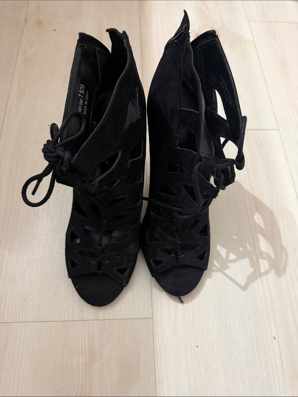Chinese Laundry Black Lace-Up Cutout Peep-Toe Heels
